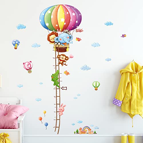 DECOWALL SG2-1606 Animal Hot Air Balloon Height Growth Chart for Kids Wall Stickers Cute Monkey Watercolor Decals Removable for Nursery Bedroom Living Room Art murals Decorations