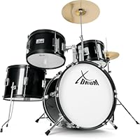 XDrum Junior Pro Kinder Schlagzeug Black - geeignet von 5-9 Jahren - Drumset mit komplettem Zubehör - inkl. Schule - Schwarz