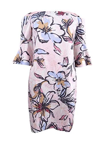 LAUNDRY BY SHELLI SEGAL Women's Off-The-Shoulder Floral Print Jacquard Dress, Soft Blush, 0