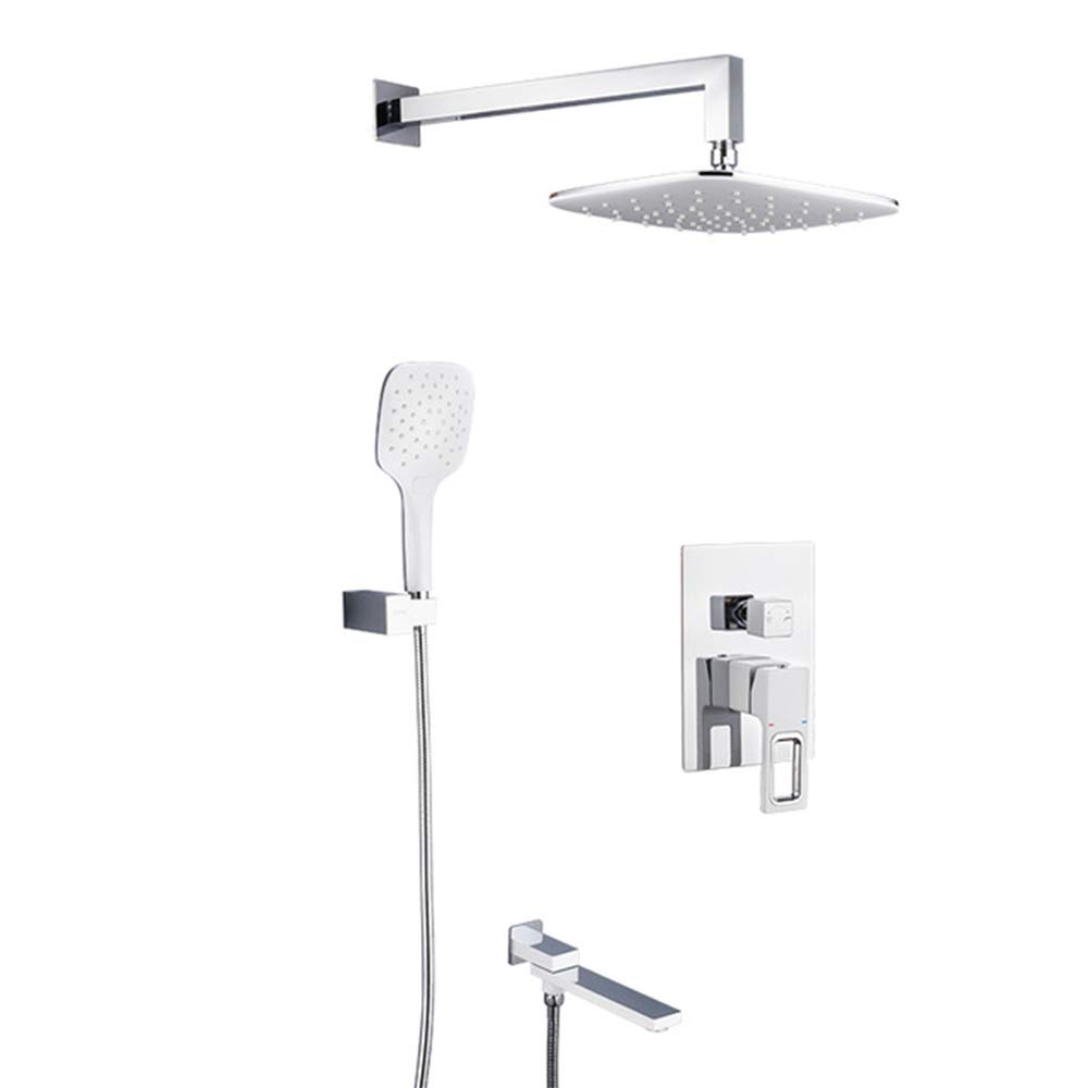 SWENEEN Handheld Showerluxury Shower Faucet,Concealed Wall Mounted Shower Faucet,3 Function Shower System With Rain Shower Head,Hand Shower And Bath Faucet,Black,White