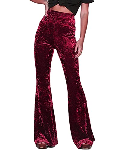 xxxiticat Pantalones de mujer de terciopelo recto pierna ancha acampanada cintura alta palazzo pantalones de bateo pantalones de yoga street, borgoña, S