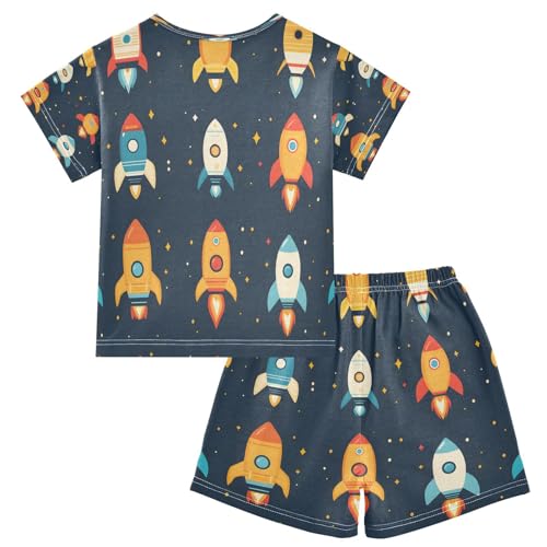 senya Short Sleeve Pajamas Sets Summer Cotton Sleepwear Orange Blue Rocket2
