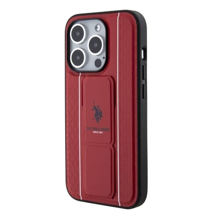 CG MOBILE U.S. Polo Leather Textured Pattern Gripstand Case For iPhone 15 Pro Max (Red)