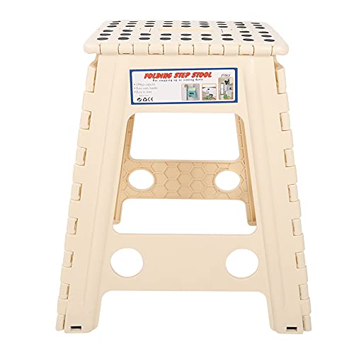 Folding Step Stool, Portable Plastic Stepping Stool Anti Slip Foldable Step Ladder with Carry Handle for Home Kitchen Bathroom Bedroom Garden Travel (Black dot beige (sample specification: cream)