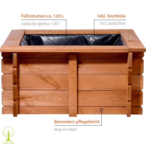 dobar 29236FSCe Hochteich Square - Gartenteich aus robustem Holz - Miniteich für Garten/Terrasse/Balkon - Teich für den Garten inkl. Teichfolie - 78 x 78 x42 cm, Braun