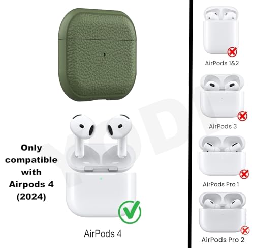 Image of YODI Case Cover for Airpods Pro|Pro 2|Airpods Pro 3|Airpods 4 Pouch, Silicone Cases with Cleaner Kit 360 Drop Protection,Shock-Resistant ((Leather-Green), Airpods 4)