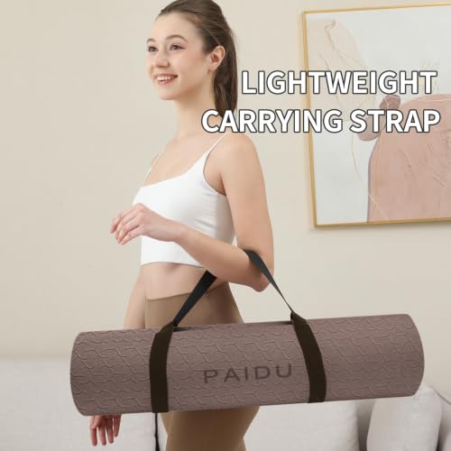 Image of PAIDU POE Yoga Mat （10mm）Extra Thick Fitness Mat 72 inchx24 inch with Carry Strap | Non-slip, tear-resistant and suitable for all ages, perfect for yoga, Pilates, home gym and full-body workouts.