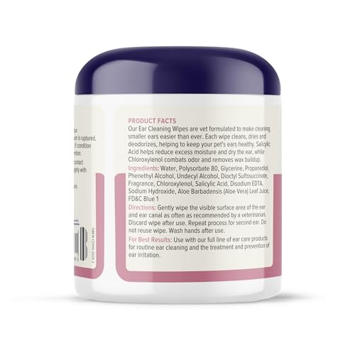 VETNIQUE LABS Oticbliss Advanced Reinigungstücher für Hunde, Katzen und Haustiere gegen Geruch, Schmutz und Wachs, mit beruhigender Aloe Vera und Vitamin E, reinigt das Ohr