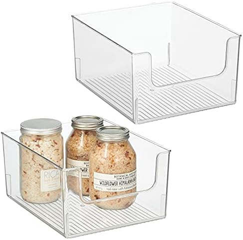 mDesign Modern Plastic Open Front Dip Storage Organizer Bin Basket for Bathroom Organization - Vanity Shelf, Cubby, Cabinet, and Closet Organizing Decor - Ligne Collection - 2 Pack - Clear