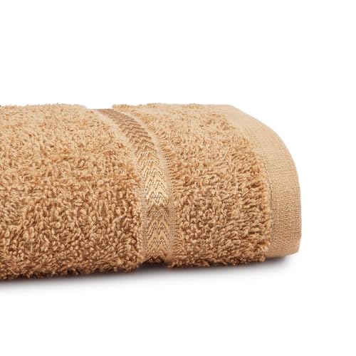 Image of Welspun Arlo Sports Hand Towel Set of 2 | 100% Cotton Gym & Fitness Essential | Soft, Absorbent & Quick Dry Sport Towel | Sweat Control for Workout, Yoga & Travel | 40 x 90 cm | Tan & White