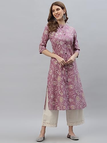 Stylum Women's Floral Print Rayon A-Line Kurta (Fionamauve46_Mauve, 3Xl)