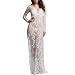 Wispun Women Sexy Deep-V Long Sleeve Lace Maxi Dresses See-through Mullet Dress (S, White)