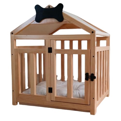 Bxzzuis犬 ケージ ペットケージ 木製 中小型犬用 猫ハウス ペットサークル 幅65×奥行54×高さ72cm 屋根付き 脱走防止 毛布付き 頑丈 安定感高い ウッディサークル オシャレ 10kg以下の犬に適しています (C)