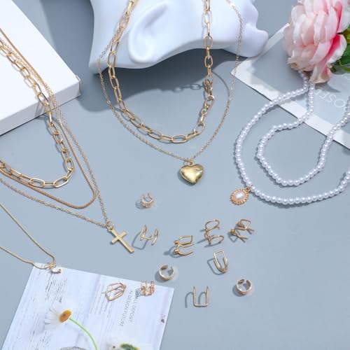 Image of NEWITIN 69 Pieces Gold Jewelry Set for Women Fashion Costume Jewelry Gold Plated Necklace Bracelet Earrings Set for Women
