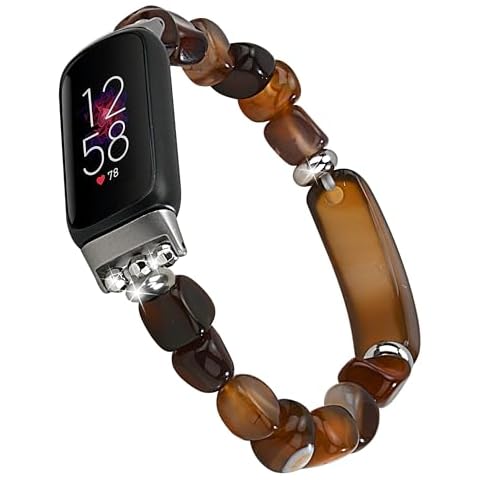 iLVANYA Crystal Beads Stretch Watch Band Compatible for Fitbit Luxe, Handmade Good Luck Energy Chakra Stone Beaded Band for fitbit Luxe (Coffee Agate) Cover