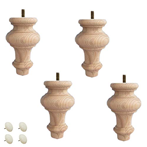 Paquete de 4 Patas de Madera Maciza para Muebles, Patas Redondas sin Acabado, Patas de Madera para sofá, para Cama, sofá, Armario, Banco, Silla, otomana, Mesa, Soporte de TV, sofá de Dos pla