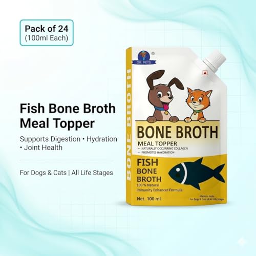Image of Dr. Pets Pack of 24 (100ml Each) Fish Bone Broth for Dogs & Cats | Liquid Meal Topper | Collagen Rich | Supports Digestion & Hydration