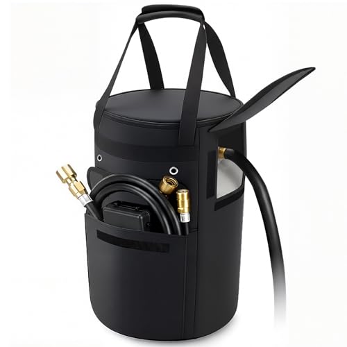 Shinylin 20 lb Propane Tank Cover Outdoor Portable Propane Gas Tank Bag with Side Flip Flap and Tabletop Feature, 2 Storage Pockets 4 Holes for Ventilation for Travel Trailer Camping, Bag Only, Black