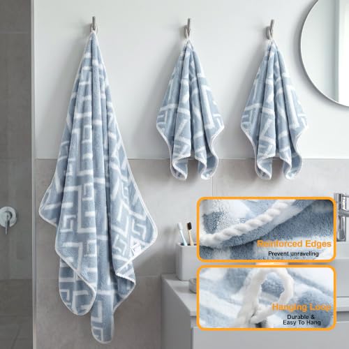 Image of Story@Home K-Cloud Luxury Bath Towel Set for Gifting, Microfiber Towels, 500 GSM, Ultra Soft, Quick Dry, 3X More Absorbent Than Cotton Towels, 1 Bath Towel & 2 Hand Towels, Gift Box, Set of 3-Ice Blue
