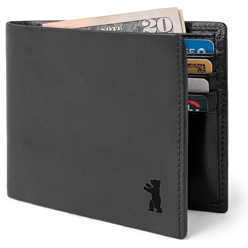Image of BERLINER BAGS Slim Genuine Leather Mens Wallet Lincoln, Gift Box - Black | Front Pocket Bifold Wallet, 8 Card Slots, 2 Slip-in Pockets, 2 Bill Compartments, RFID Blocking