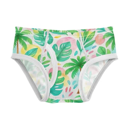 CHIFIGNO Boys Underwear Cotton Briefs Breathable Printed Toddler Boys Briefs Underwear, Green Tropical Palm Leaves