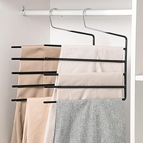 Nature Smile Pants Hangers 3pack, Heavy Duty Multi Layers Space Saving Slack Hangers,Non Slip 5 Tier Open-Ended Pants Hanger Closet Storage Organizer for Garden Flags Trousers Jeans Scarf Cover