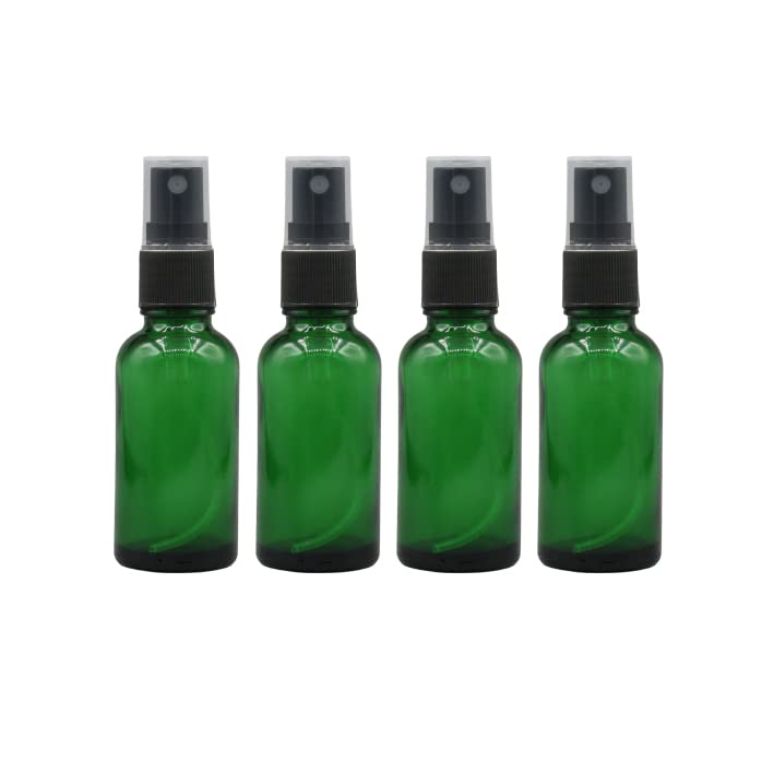 pharcos green glass spray bottle with fine mist pump | refillable reusable bottle for perfume, essential oils, toners, aromatherapy & herbal remedies | leakproof & travel-friendly – 30ml pack of 4