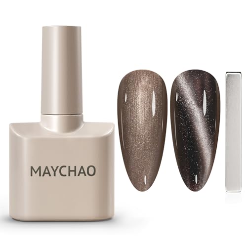 MAYCHAO 15ML Cat Eye Gel Nail Polish 1Pc Black Gel Polish Soak off Holographic Magnetic Nail Polish for Nail Art Manicure Salon DIY at Home, 0.5 OZ