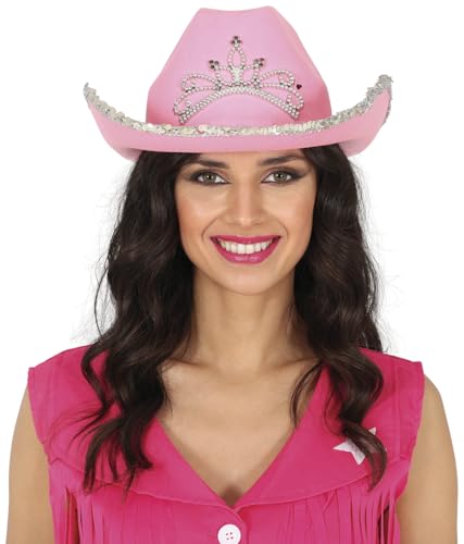 FIESTAS GUIRCA | Sombrero Cowboy de Fieltro Rosa (Talla Única) - Accesorio para Disfraz de Vaquera del Viejo Oeste y Texas - Ideal para Despedidas de Soltera y Fiestas Temáticas - Mujer Adulta - Rosa