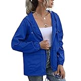 PESION Women's Waterproof Raincoat Lightweight Rain Jacket Hooded Windbreaker Royal Blue XXL