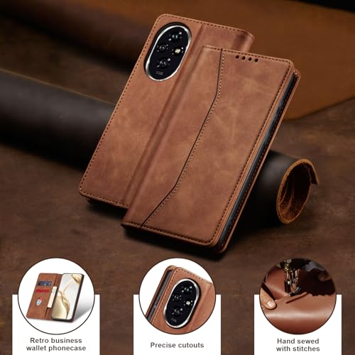 Image of Jasonyu Case for Honor 200 5G, PU Leather Wallet Case [Shockproof] [Magnetic] [Card Holder] [Stand Function] Flip Case (Brown)