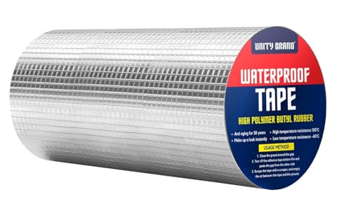 Image of Super Strong Adhesive Waterproof Permanent Repair Aluminum Butyl Tape Rubber Foil Suitable for Roof Leak, surface Crack, Window Sill Gap, Boat Sealing, Home Renovation (10CM*5Meter)