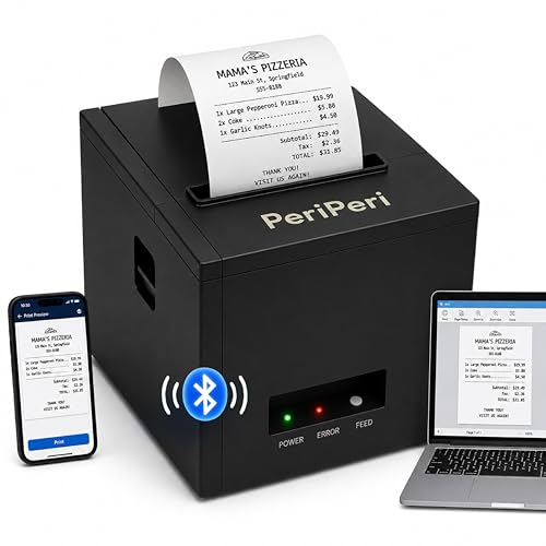 Image of PeriPeri 80mm USB+Bluetooth Thermal Receipt Printer 290mm /s High Speed Printing, Inkless POS Billing Printer with Auto Cutter & Beeper, for Android, Windows & Mac 3inch Receipt Printer 1 Year Warranty