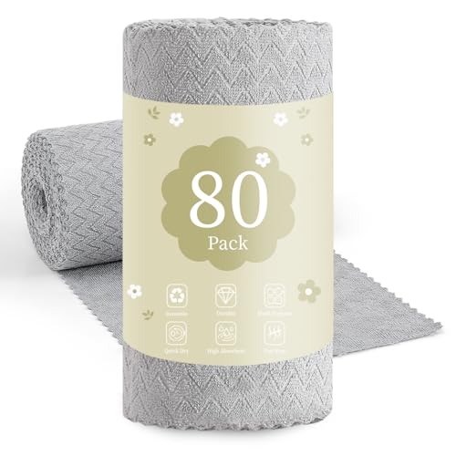 Image of 80 Pack Microfiber Cleaning Cloth Roll Reusable Paper Towels 12 inchx12 inch Tear Away Cloth,Absorbent Dish Rags for House Kitchen,Wash Cloths,Lint Free Rags for Window Cars Cleaning Supplies