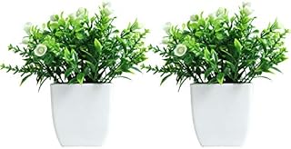 FEILANDUO Set of 2 Mini Potted Artificial Plants Plastic Fake Green Plant for Home Decor Office Desk Shower Room Decoration(White, Set of 2)