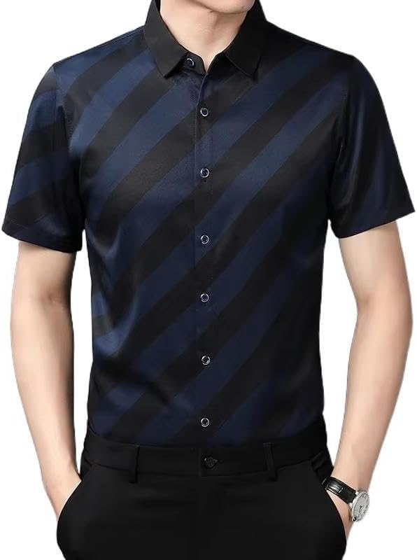 Men's Polo Shirts Short Sleeve Striped Business Casual Lightweight Summer T-Shirts