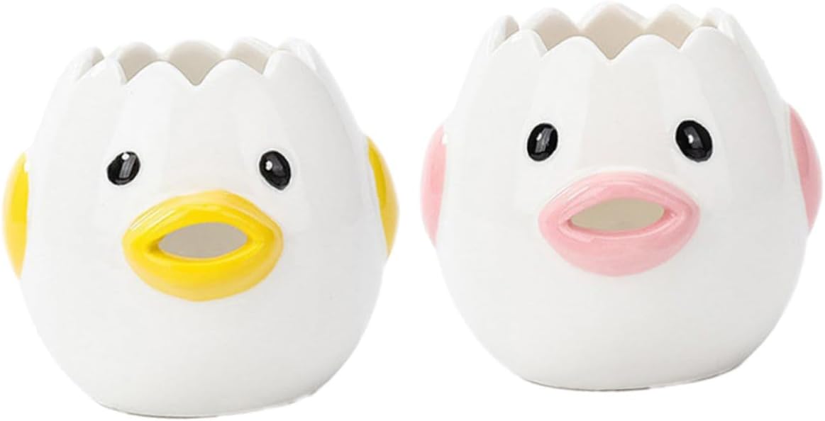DOITOOL 2 Pcs Creative Egg Separator Cute Ceramic Egg White Filtration Tools for Baking and Cooking Wear-resistant Kitchen Gadget with Smooth Inner Wall Easy to Clean and Use Pink Yellow