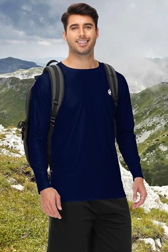 Image of AOBUTE Mens Long Sleeve Swim Shirt Quick Dry Sun Protection Rash Guard