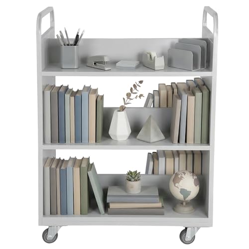 Iron Rolling Book Cart, Library Carts with Wheels, 45.5" Open Bookshelf On Wheels for Classrooms, Office & Home