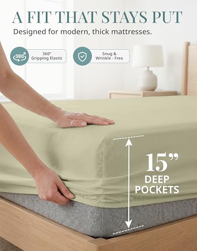 Image of 450TC 100% Cotton Sheet Sets Full Size Bed - Silky Sateen Weave, Linen