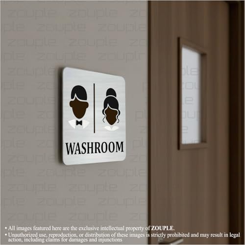 Image of MALE-FEMALE, HE-SHE, Washroom Sign, 6x6 Inch, Durable Steel, Self-Adhesive