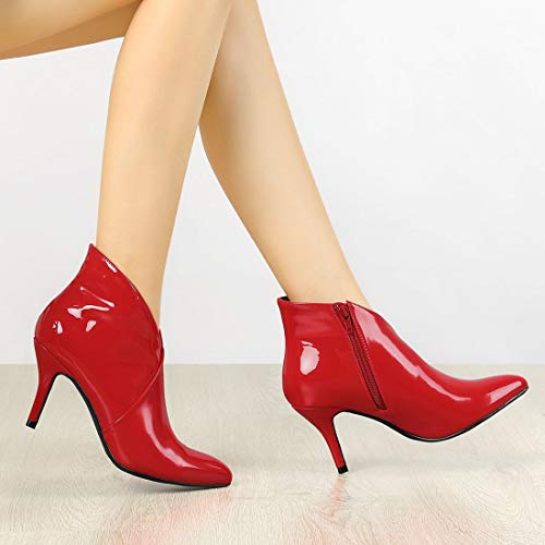 Allegra K Women's V Shape Pointed Toe Red Stiletto Heel Ankle Boots - 9 M US
