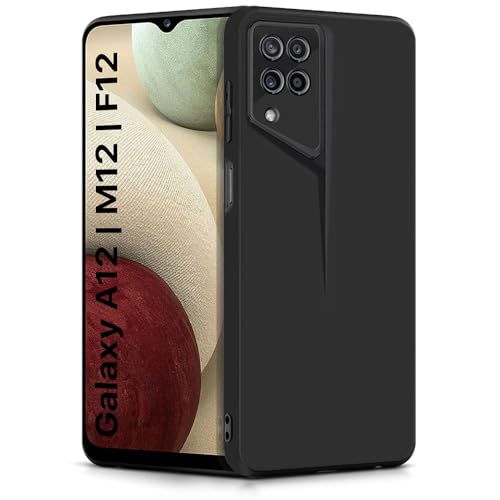 Image of WOW IMAGINE Slim Back Cover for Samsung Galaxy F12 | A12 | M12 | Blade Series Ultra Thin Case with Lightweight Design | Camera Protection | Soft Matte Silicone Flexible Mobile Case - Black