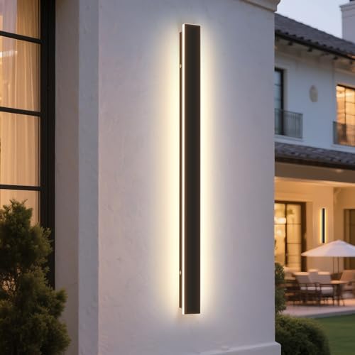 Image of Modern Outdoor Wall Light, 39.4Inch 3000K-6000K Black LED Dimmable IP65 Waterproof with Remote Outdoor Linear Wall Sconces Exterior Lighting Fixture Porch Wall Light for House, Front Door
