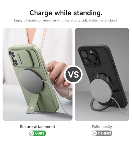 Image of SURITCH for iPhone 15 Pro Case with Magnetic Camera Slide Cover and Adjustable Kickstand, Compatible with MagSafe, Shockproof Bumper Case Slim Protective Cover 6.1 Inch, Green