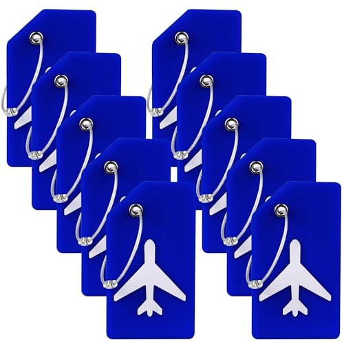 Image of Gostwo 10 Pack Silicone Luggage Tags for Suitcases, Plane Travel Essentials | Suitcase Bag Name Tag, TSA Approved, Stainless Loop, Privacy Protection, Luggage Identifiers Accessories, Blue