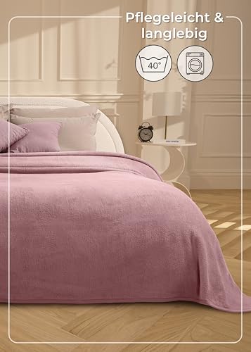 LAYNENBURG Premium Baumwolldecke 150x200 cm - Oeko-TEX 100 - Baumwollmix Kuscheldecke - Decke als Wohndecke, Sofa-Decke & Couchdecke - Wolldecke kuschelig-warm aus Baumwolle (Altrosa)