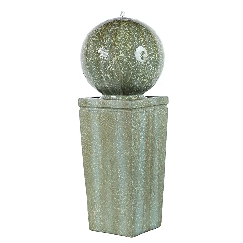 Luxenhome 34" Cement Outdoor Fountain, Patina Sphere Water Fountain, Pedestal Bubbler Waterfall Fountain For Garden Backyard Courtyard #TOP4