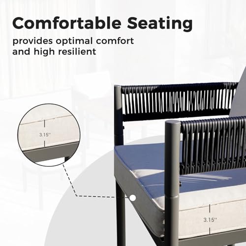 Grand Patio 7-Piece Outdoor Dining Set For 6, Grey Metal Black Woven Wicker Fixed Patio Chairs With Thickened Cushions & 1 Rectangular Woodgrain Dining Table With Umbrella For Hole Backyard Deck thumb #7