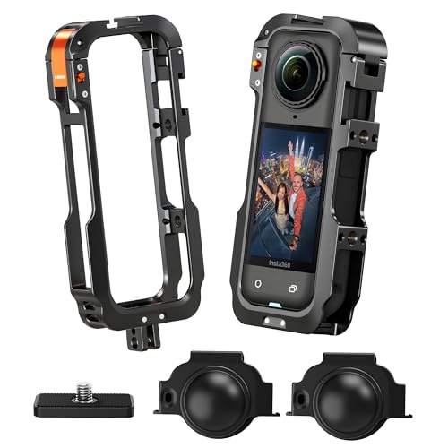 AMAZEAR Metal Protective Case for Insta360 X5 Accessories Insta 360 X5 Multifunction Utility Frame Stronger Construction Aluminum Cage (Black with Qucik Base)